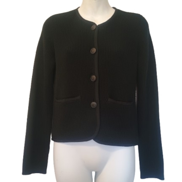 Rag & Bone Nancy Black Ribbed Cardigan Merino Wool Blend - Picture 2 of 11